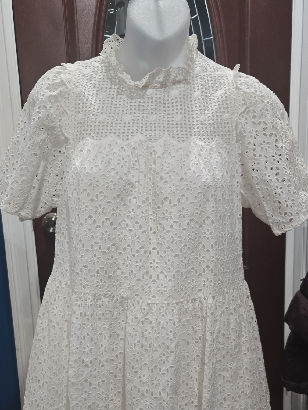 Ulla Johnson Tiered White Eyelet Lace Dress With Side Pockets, Size 0